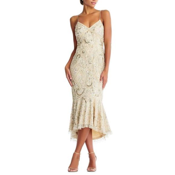 Aidan Mattox Dresses & Skirts - NWT Aidan Mattox Sequin Embellished V-Neck Flutter Hem Midi Dress *Altered*
